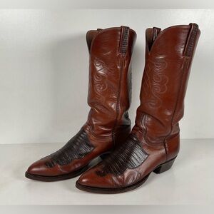 Vintage Lucchese Goat Skin Cowboy Boots | Lizard Inlay | Men’s 8.5 D